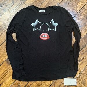 Star Glam Face Luxe Cotton Long Sleeve in Black